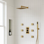 Wall Mounted Digital Shower System , 12" High Pressure Rainfall Shower Head with Handheld Shower SFS-1014-GD12 - Brushed Gold