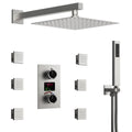 Wall Mounted Digital Shower System , 12" High Pressure Rainfall Shower Head with Handheld Shower SFS-1014-NK12 - Brushed Nickel