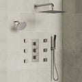 Thermostatic Dual Showerheads System, Wall Mount 12" High-Pressure Rainfall Shower Faucet with Handheld Spray and Body Jet SFS-1017-NK12 - Brushed Nickel