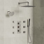 Thermostatic Dual Showerheads System, Wall Mount 12" High-Pressure Rainfall Shower Faucet with Handheld Spray and Body Jet SFS-1017-NK12 - Brushed Nickel