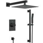10" Pressure-Balanced Rain Shower System with Adjustable Slide Bar Handheld Shower and Rough-In Valve SFS-1036-BK10 - Matte Black