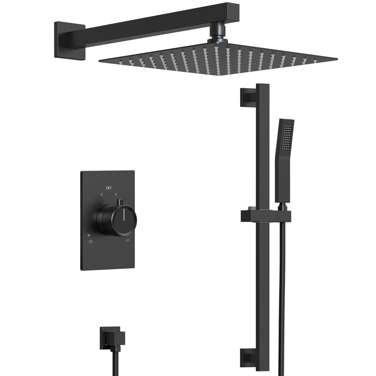 10" Pressure-Balanced Rain Shower System with Adjustable Slide Bar Handheld Shower and Rough-In Valve SFS-1036-BK10 - Matte Black