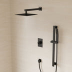 10" Pressure-Balanced Rain Shower System with Adjustable Slide Bar Handheld Shower and Rough-In Valve SFS-1036-BK10 - Matte Black