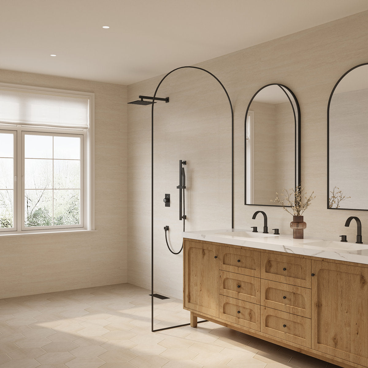 10" Pressure-Balanced Rain Shower System with Adjustable Slide Bar Handheld Shower and Rough-In Valve SFS-1036-BK10 - Matte Black