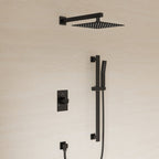 10" Pressure-Balanced Rain Shower System with Adjustable Slide Bar Handheld Shower and Rough-In Valve SFS-1036-BK10 - Matte Black