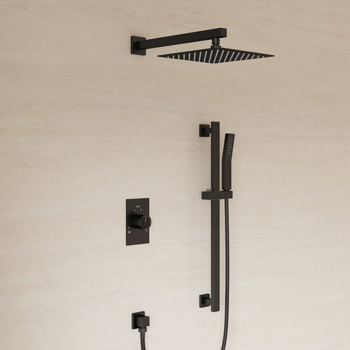 10" Pressure-Balanced Rain Shower System with Adjustable Slide Bar Handheld Shower and Rough-In Valve SFS-1036-BK10 - Matte Black