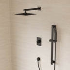 10" Pressure-Balanced Rain Shower System with Adjustable Slide Bar Handheld Shower and Rough-In Valve SFS-1036-BK10 - Matte Black