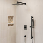 10" Pressure-Balanced Rain Shower System with Adjustable Slide Bar Handheld Shower and Rough-In Valve SFS-1036-BK10 - Matte Black