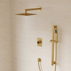 10" Pressure-Balanced Rain Shower System with Adjustable Slide Bar Handheld Shower and Rough-In Valve SFS-1036-GD10 - Brushed Gold