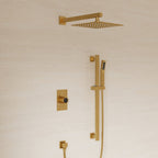 10" Pressure-Balanced Rain Shower System with Adjustable Slide Bar Handheld Shower and Rough-In Valve SFS-1036-GD10 - Brushed Gold