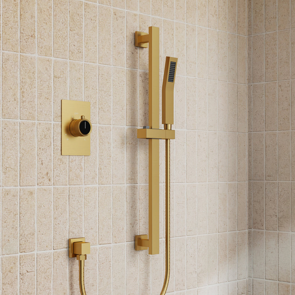 10" Pressure-Balanced Rain Shower System with Adjustable Slide Bar Handheld Shower and Rough-In Valve SFS-1036-GD10 - Brushed Gold