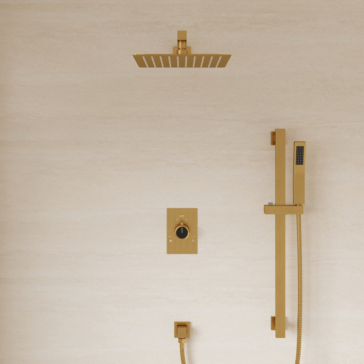 10" Pressure-Balanced Rain Shower System with Adjustable Slide Bar Handheld Shower and Rough-In Valve SFS-1036-GD10 - Brushed Gold