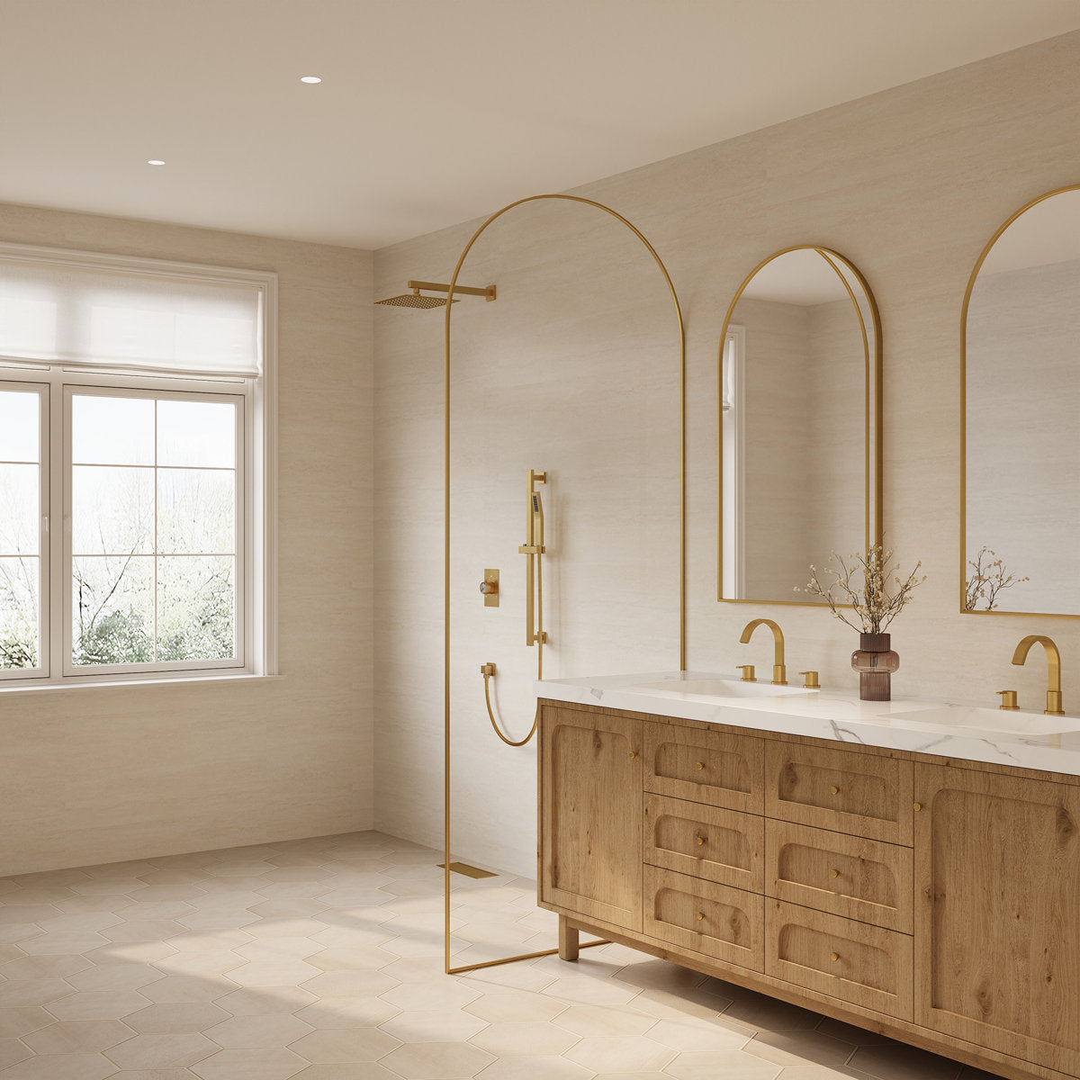 10" Pressure-Balanced Rain Shower System with Adjustable Slide Bar Handheld Shower and Rough-In Valve SFS-1036-GD10 - Brushed Gold