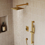 10" Pressure-Balanced Rain Shower System with Adjustable Slide Bar Handheld Shower and Rough-In Valve SFS-1036-GD10 - Brushed Gold