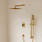 10" Pressure-Balanced Rain Shower System with Adjustable Slide Bar Handheld Shower and Rough-In Valve SFS-1036-GD10 - Brushed Gold