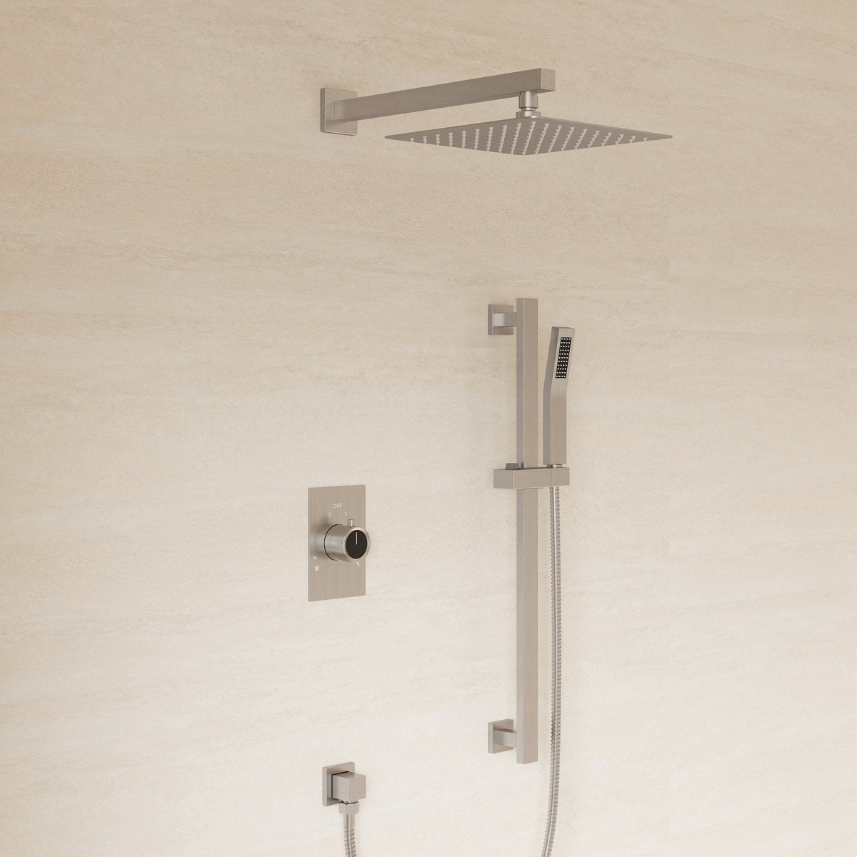 10" Pressure-Balanced Rain Shower System with Adjustable Slide Bar Handheld Shower and Rough-In Valve SFS-1036-NK10 - Brushed Nickel