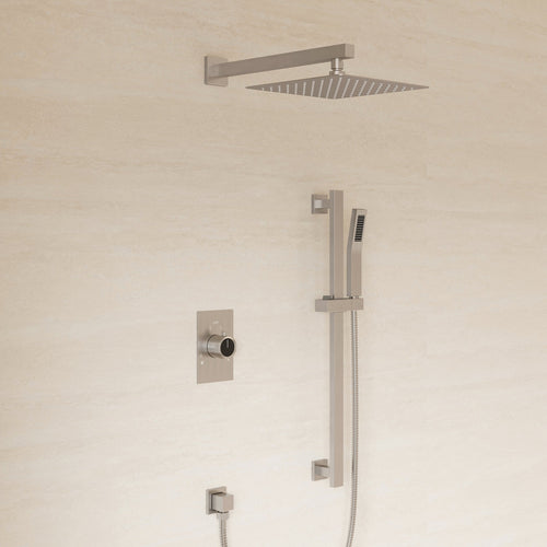10" Pressure-Balanced Rain Shower System with Adjustable Slide Bar Handheld Shower and Rough-In Valve SFS-1036-NK10 - Brushed Nickel