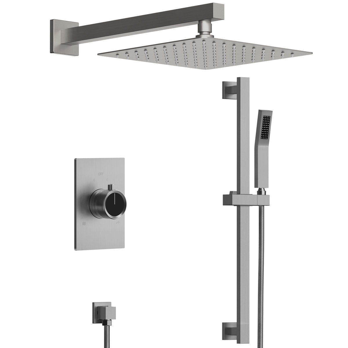 10" Pressure-Balanced Rain Shower System with Adjustable Slide Bar Handheld Shower and Rough-In Valve SFS-1036-NK10 - Brushed Nickel