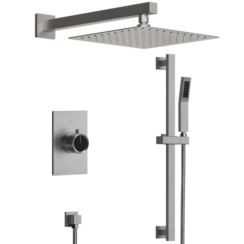 10" Pressure-Balanced Rain Shower System with Adjustable Slide Bar Handheld Shower and Rough-In Valve SFS-1036-NK10 - Brushed Nickel