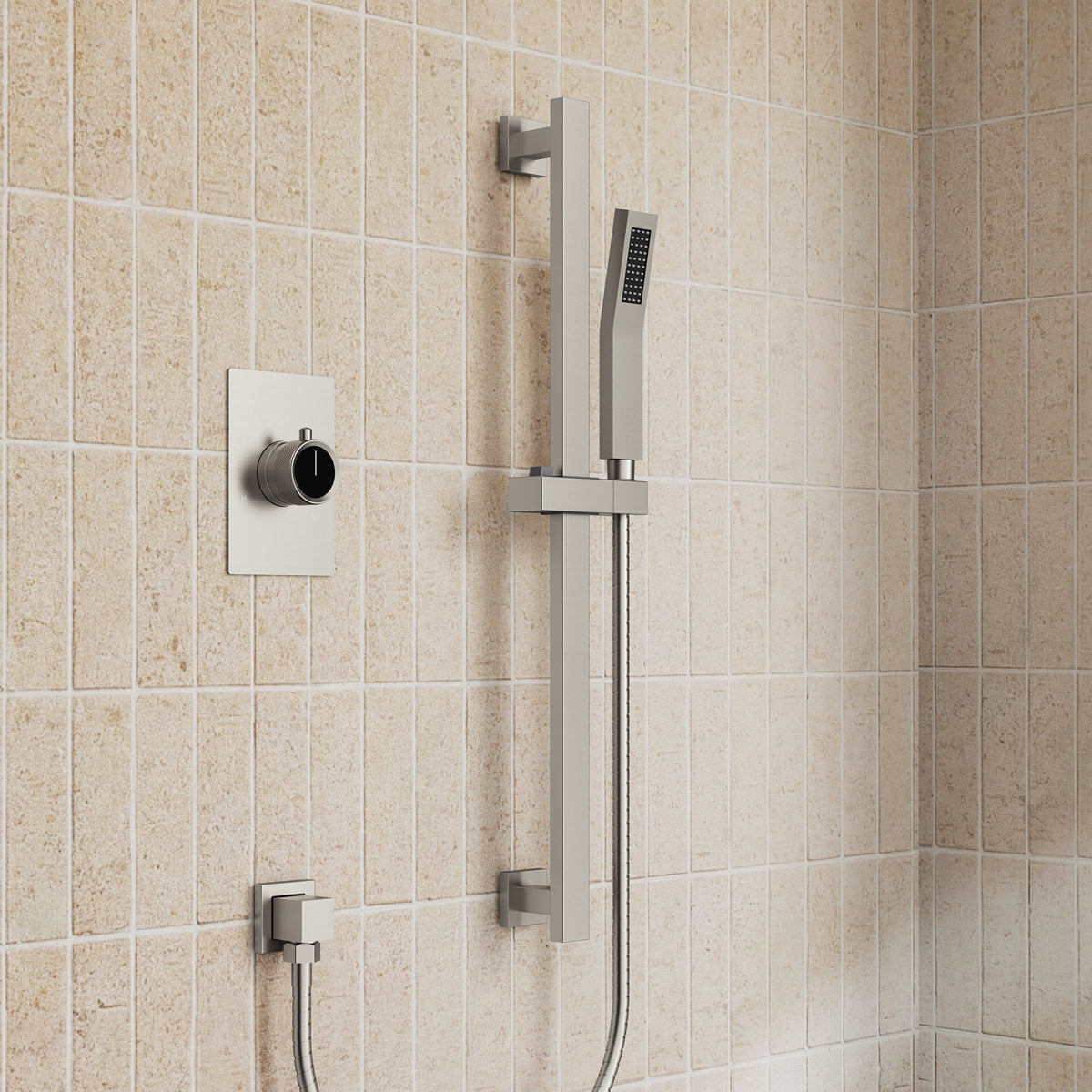 10" Pressure-Balanced Rain Shower System with Adjustable Slide Bar Handheld Shower and Rough-In Valve SFS-1036-NK10 - Brushed Nickel