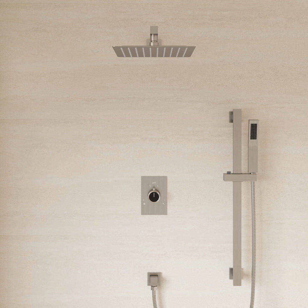 10" Pressure-Balanced Rain Shower System with Adjustable Slide Bar Handheld Shower and Rough-In Valve SFS-1036-NK10 - Brushed Nickel