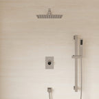 10" Pressure-Balanced Rain Shower System with Adjustable Slide Bar Handheld Shower and Rough-In Valve SFS-1036-NK10 - Brushed Nickel