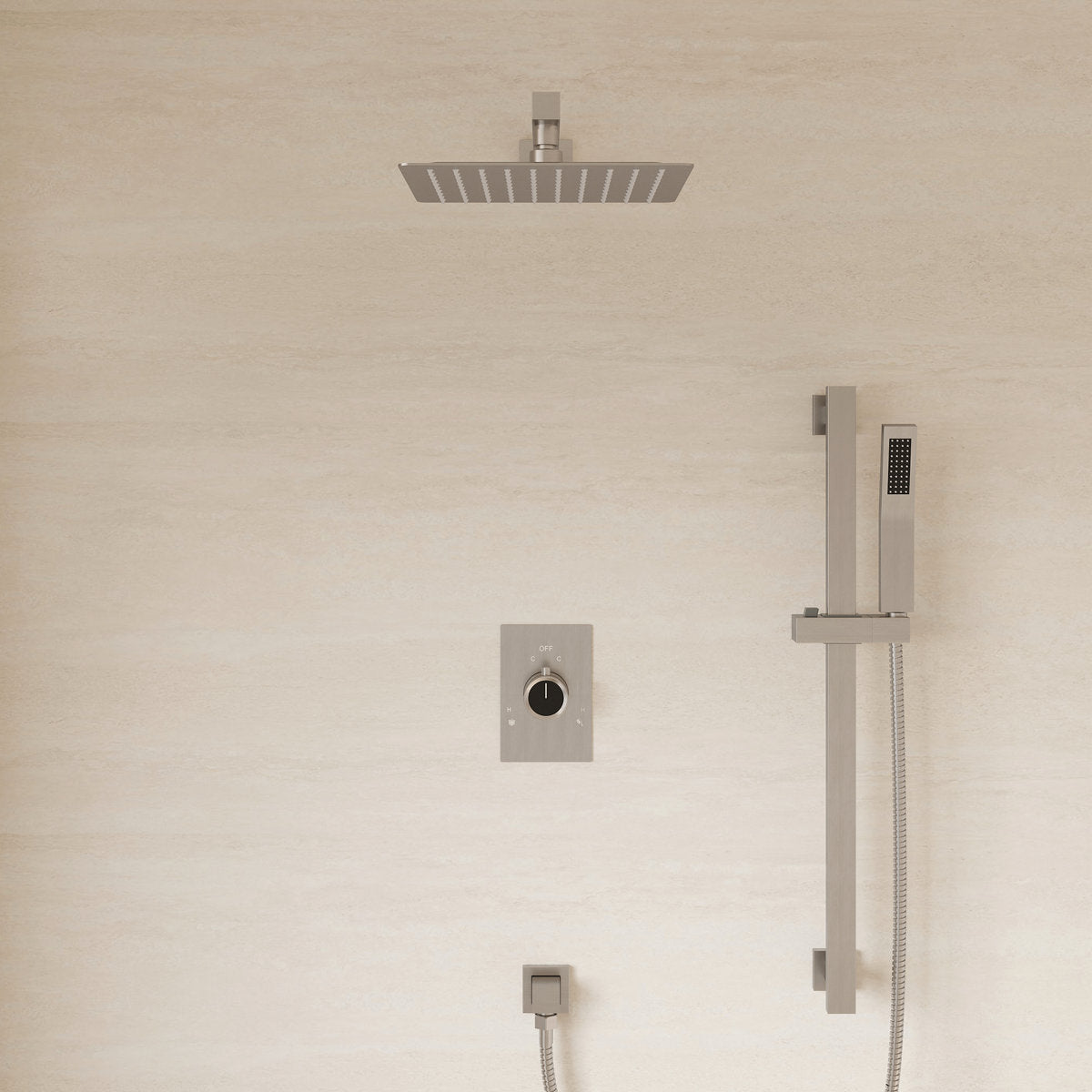 10" Pressure-Balanced Rain Shower System with Adjustable Slide Bar Handheld Shower and Rough-In Valve SFS-1036-NK10 - Brushed Nickel