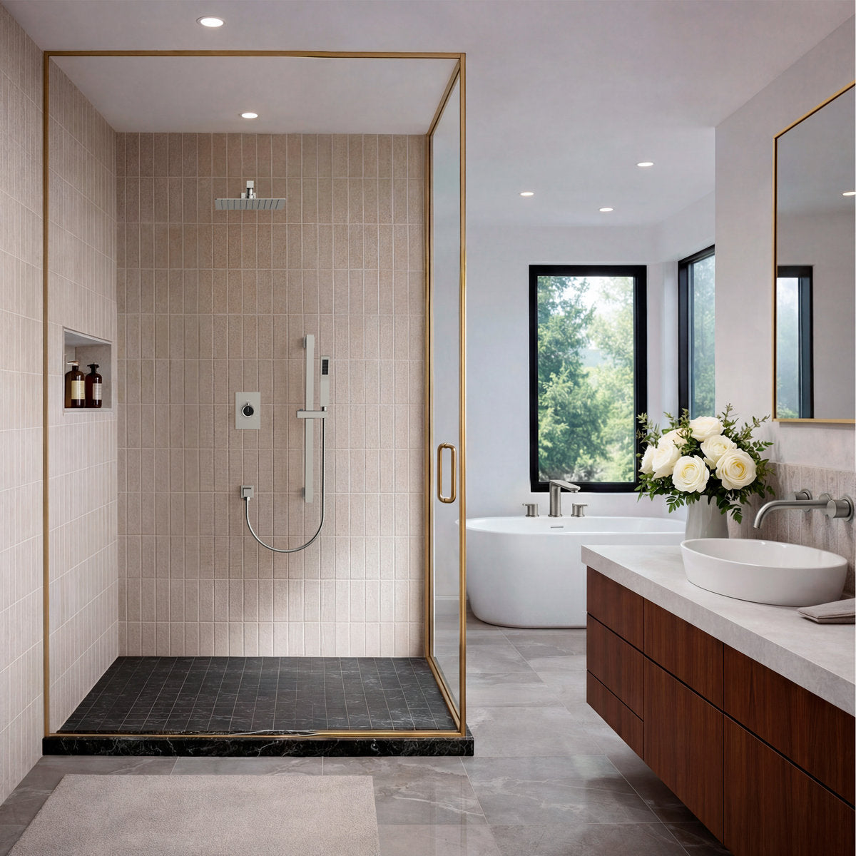 10" Pressure-Balanced Rain Shower System with Adjustable Slide Bar Handheld Shower and Rough-In Valve SFS-1036-NK10 - Brushed Nickel