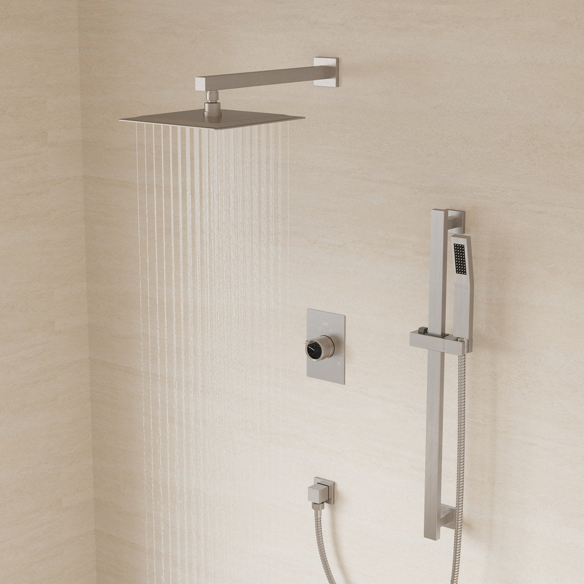 10" Pressure-Balanced Rain Shower System with Adjustable Slide Bar Handheld Shower and Rough-In Valve SFS-1036-NK10 - Brushed Nickel