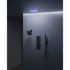 Thermostatic Dual Showerheads System, Ceiling Mount 12" LED Rainfall Shower Faucet with 6" Shower Head, Handheld Spray SFS-1034-BK12 - Matte Black