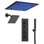 Thermostatic Dual Showerheads System, Ceiling Mount 12" LED Rainfall Shower Faucet with 6" Shower Head, Handheld Spray SFS-1034-BK12 - Matte Black