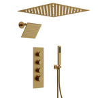 Thermostatic Dual Showerheads System, Ceiling Mount 12" LED Rainfall Shower Faucet with 6" Shower Head, Handheld Spray SFS-1034-GD12 - Brushed Gold