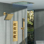 Thermostatic Dual Showerheads System, Ceiling Mount 12" LED Rainfall Shower Faucet with 6" Shower Head, Handheld Spray SFS-1034-GD12 - Brushed Gold