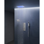 Thermostatic Dual Showerheads System, Ceiling Mount 12" LED Rainfall Shower Faucet with 6" Shower Head, Handheld Spray SFS-1034-NK12 - Brushed Nickel
