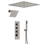 Thermostatic Dual Showerheads System, Ceiling Mount 12" LED Rainfall Shower Faucet with 6" Shower Head, Handheld Spray SFS-1034-NK12 - Brushed Nickel