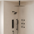 Ceiling Mount 16" High-Pressure Rainfall Shower Faucet, Dual Rainfall Shower Head System with Thermostatic Valve SFS-1031-BK16 - Matte Black