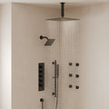 Ceiling Mount 16" High-Pressure Rainfall Shower Faucet, Dual Rainfall Shower Head System with Thermostatic Valve SFS-1031-BK16 - Matte Black
