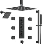 Ceiling Mount 16" High-Pressure Rainfall Shower Faucet, Dual Rainfall Shower Head System with Thermostatic Valve SFS-1031-BK16 - Matte Black