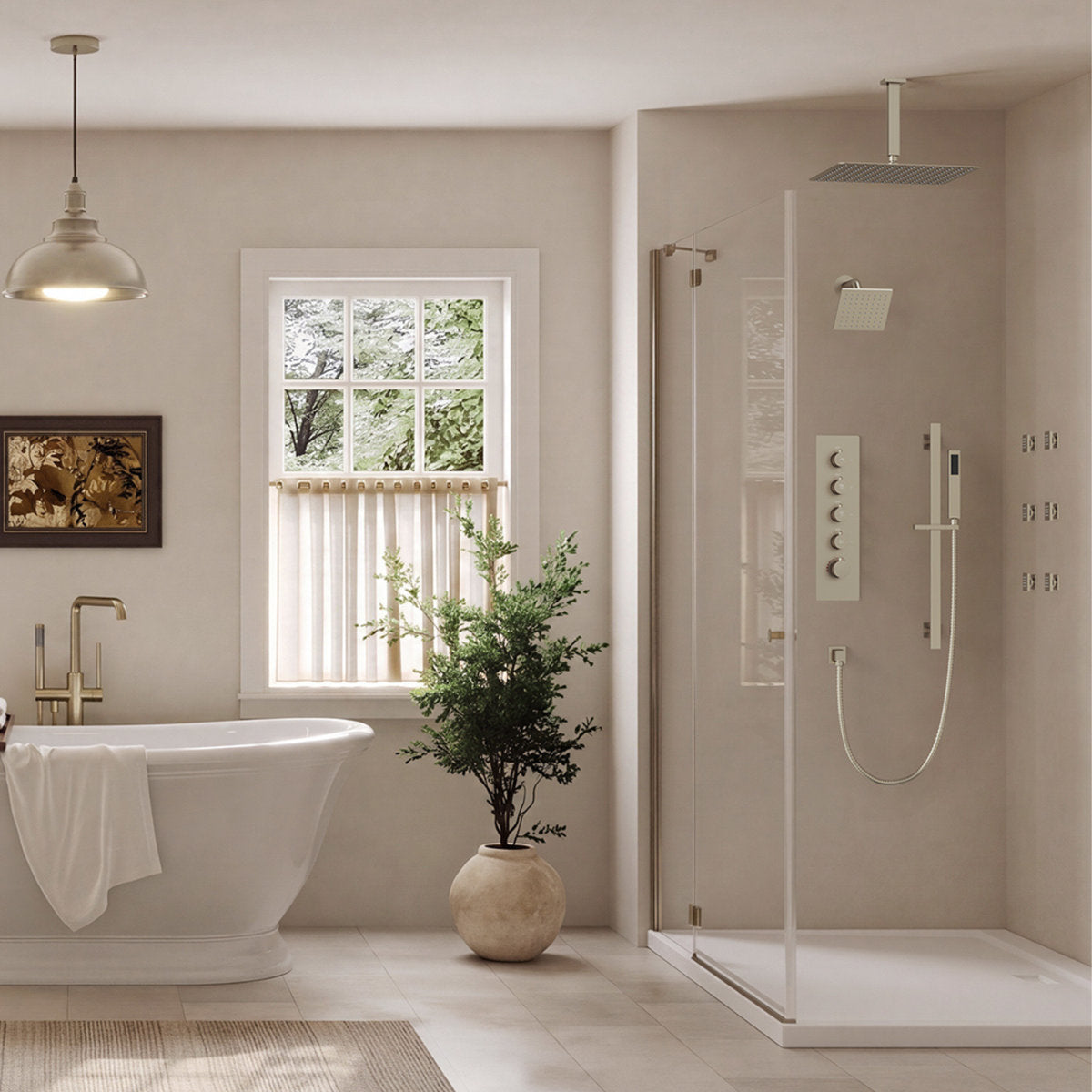 Ceiling Mount 16" High-Pressure Rainfall Shower Faucet, Dual Rainfall Shower Head System with Thermostatic Valve SFS-1031-NK16 - Brushed Nickel