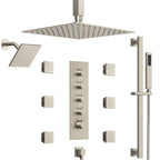 Ceiling Mount 16" High-Pressure Rainfall Shower Faucet, Dual Rainfall Shower Head System with Thermostatic Valve SFS-1031-NK16 - Brushed Nickel