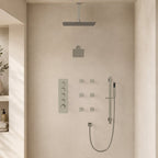Ceiling Mount 16" High-Pressure Rainfall Shower Faucet, Dual Rainfall Shower Head System with Thermostatic Valve SFS-1031-NK16 - Brushed Nickel