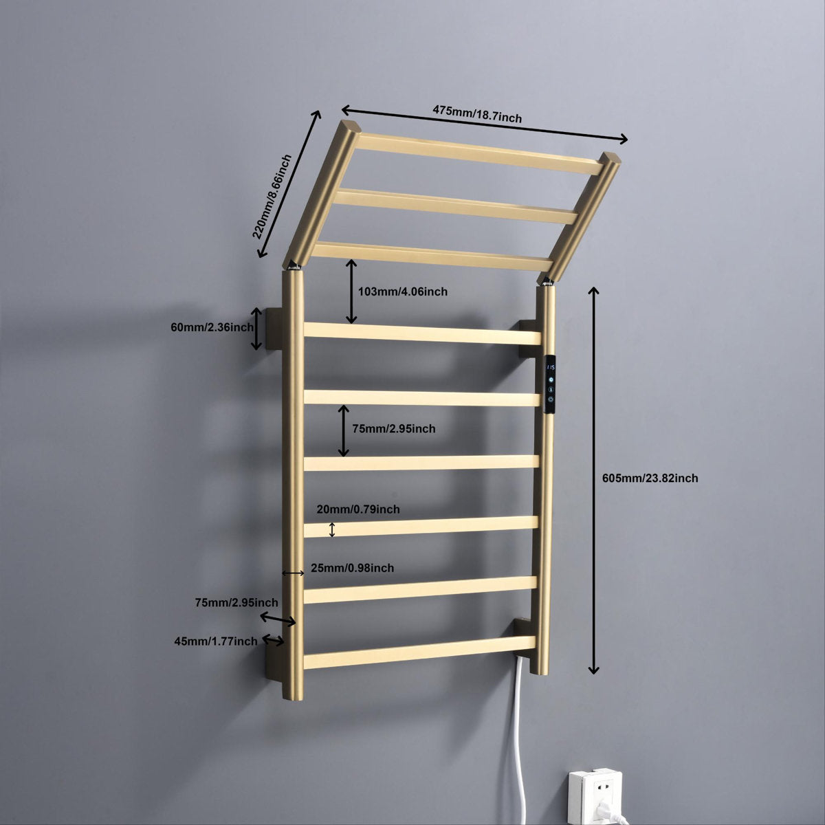 Traditional Towel Rail Towel Warmer FK08+ - Brushed Gold