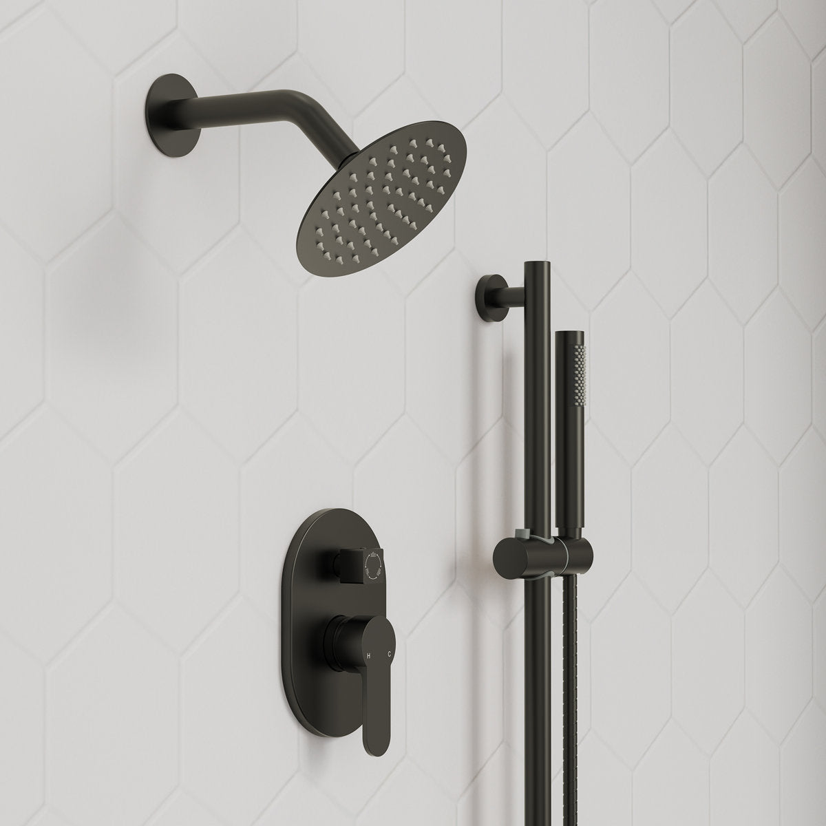 PressureBalanced Shower System, 10" Rainfall Dual Showerheads with Handheld Shower SFS-1058-BK10 - Matte Black