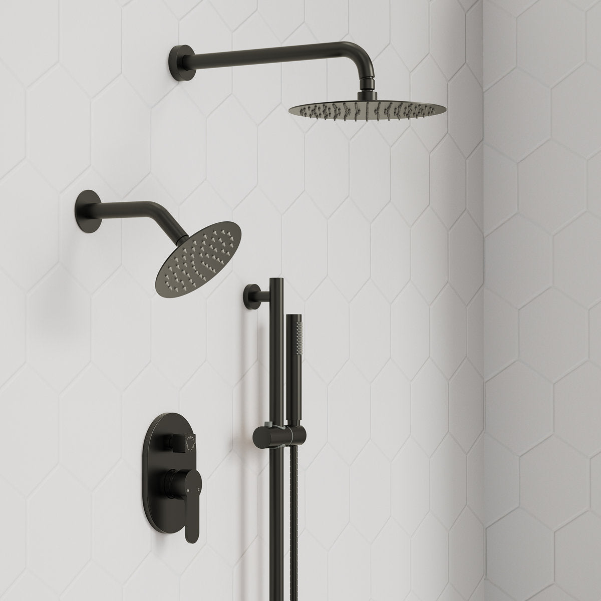 PressureBalanced Shower System, 10" Rainfall Dual Showerheads with Handheld Shower SFS-1058-BK10 - Matte Black