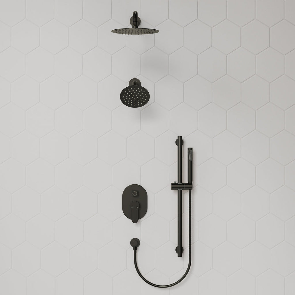 PressureBalanced Shower System, 10" Rainfall Dual Showerheads with Handheld Shower SFS-1058-BK10 - Matte Black