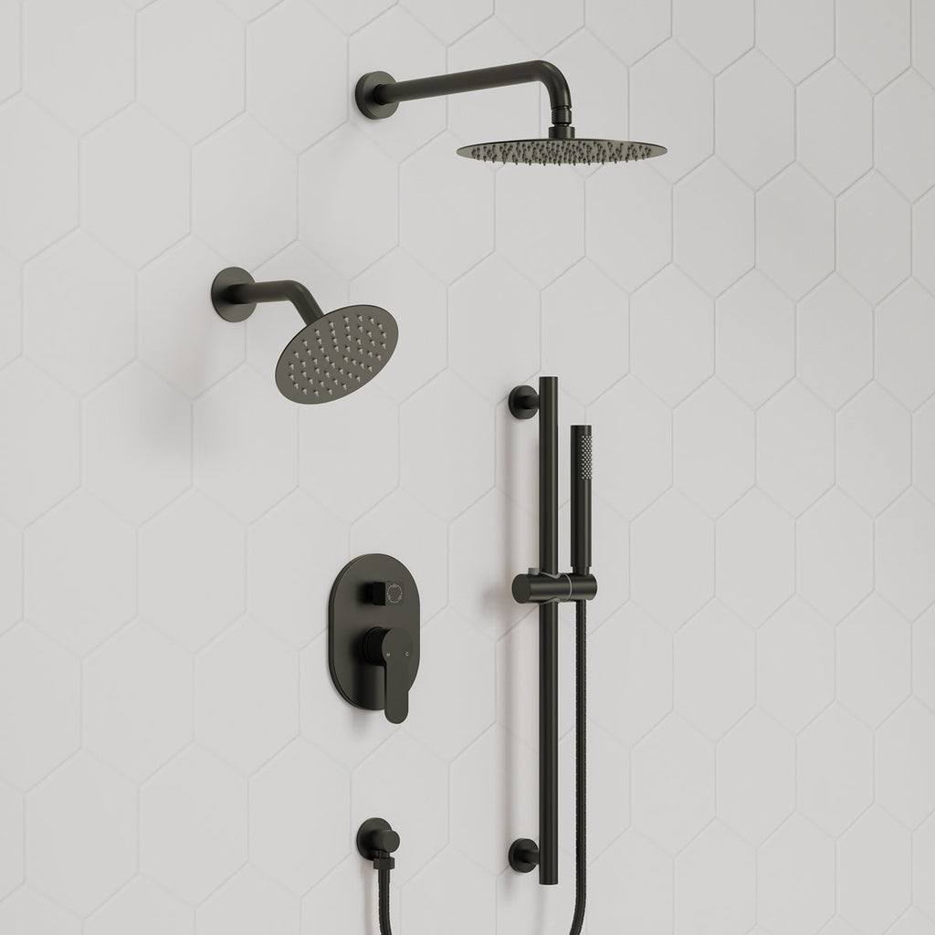 PressureBalanced Shower System, 10" Rainfall Dual Showerheads with Handheld Shower SFS-1058-BK10 - Matte Black