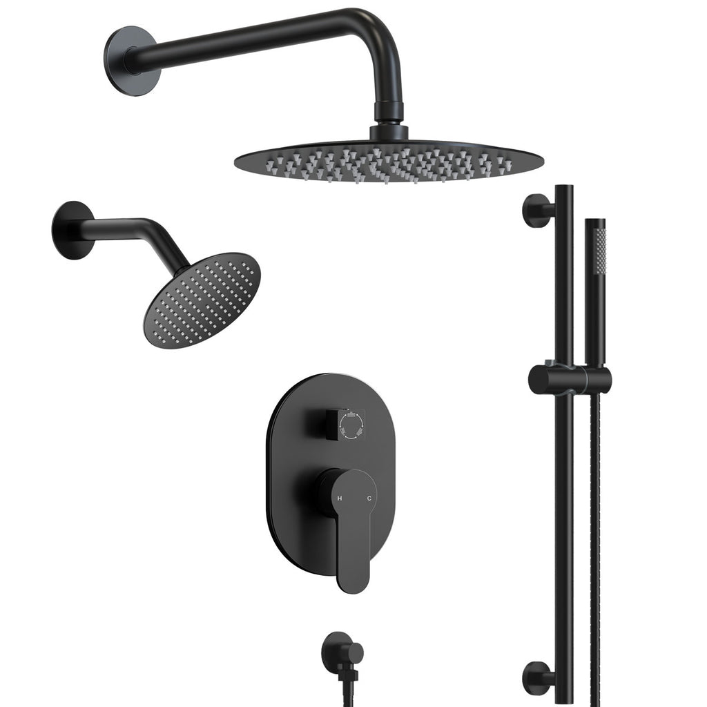 PressureBalanced Shower System, 10" Rainfall Dual Showerheads with Handheld Shower SFS-1058-BK10 - Matte Black