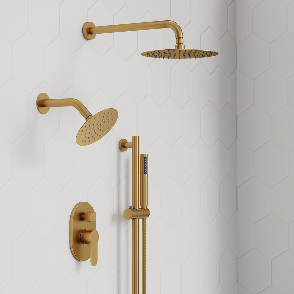 PressureBalanced Shower System, 10" Rainfall Dual Showerheads with Handheld Shower SFS-1058-GD10 - Brushed Gold