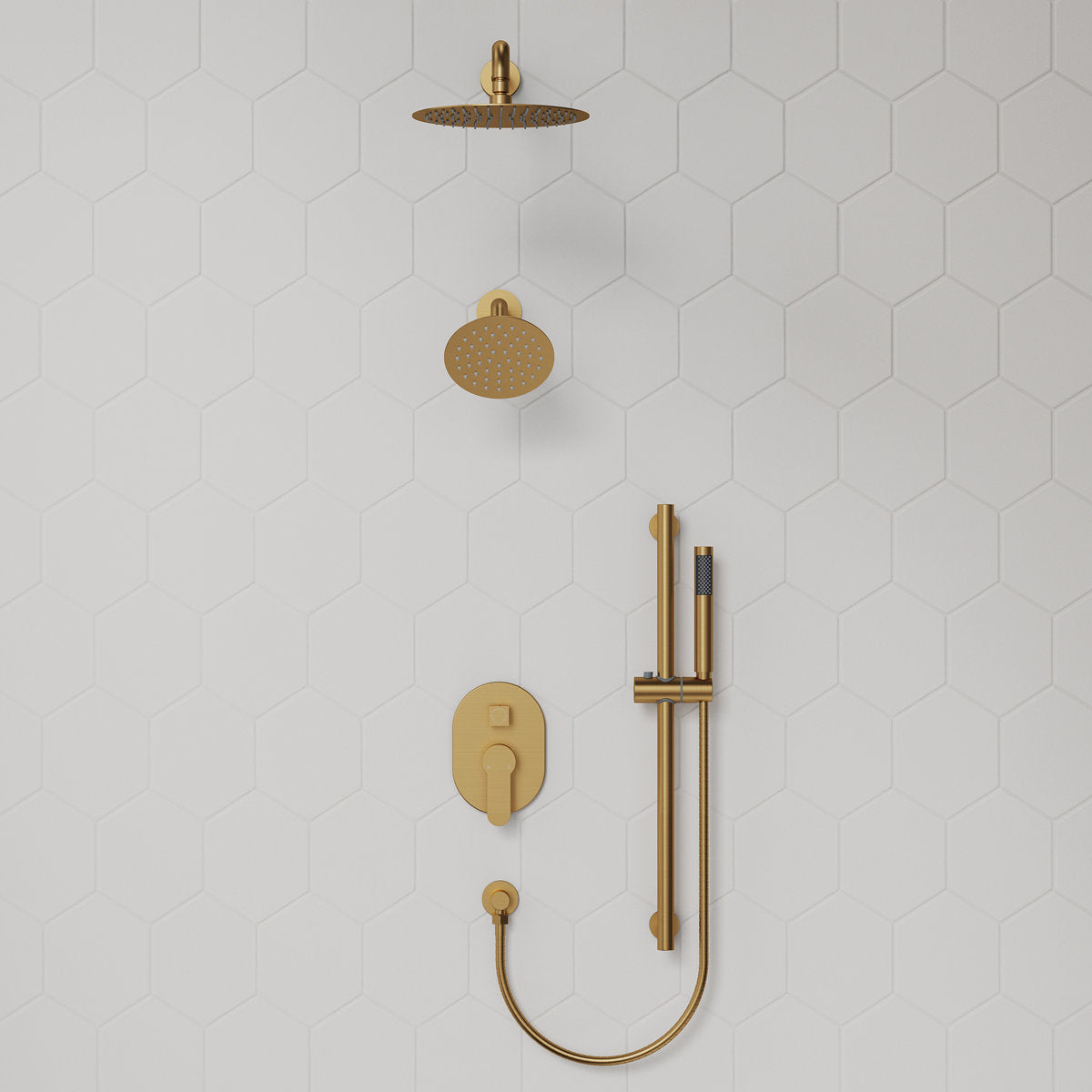 PressureBalanced Shower System, 10" Rainfall Dual Showerheads with Handheld Shower SFS-1058-GD10 - Brushed Gold