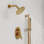 PressureBalanced Shower System, 10" Rainfall Dual Showerheads with Handheld Shower SFS-1058-GD10 - Brushed Gold